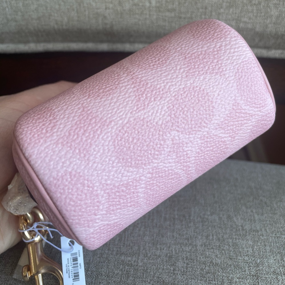 NWT!COACH MINI ROWAN BAG CHARM IN SIGNATURE(COACH CX068)POWDER PINK fastshipping - Picture 4 of 5